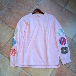 BP Pink Sweatshirt with Colorful Patterned Sleeves